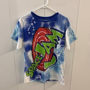 Mens Space Jam Blue T Shirt Logo Graphic Size XL All Over Print